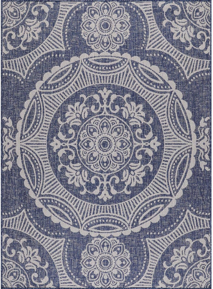 Medallion Outdoor Rug 5x7 Washable Outside Carpet for Indoor Patio Porch Waterproof Easy Cleaning Non Shedding Area Rugs Blue 5 x 7