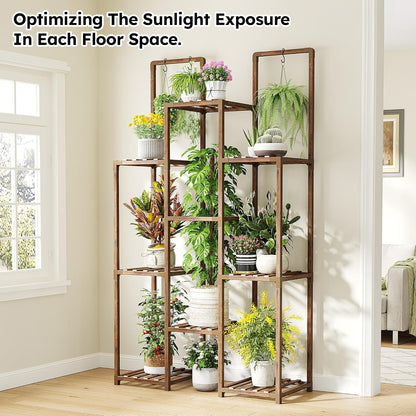 EnHomee Plant Stand Indoor Wood Plant Stand Outdoor Plant Shelves for Multiple Plants Stands with 11-16 Potted for Living Room Patio Balcony Yard Garden 34.2''W×11.8''D×47.4''H