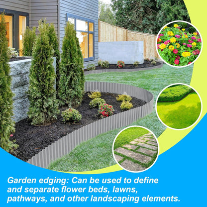 LAVEVE Corrugated Metal Garden Edging 6" x 20Ft, Landscape Edging Border for Lawn, Flower Bed, Garden Fence, Paver Edging (Light Gray)