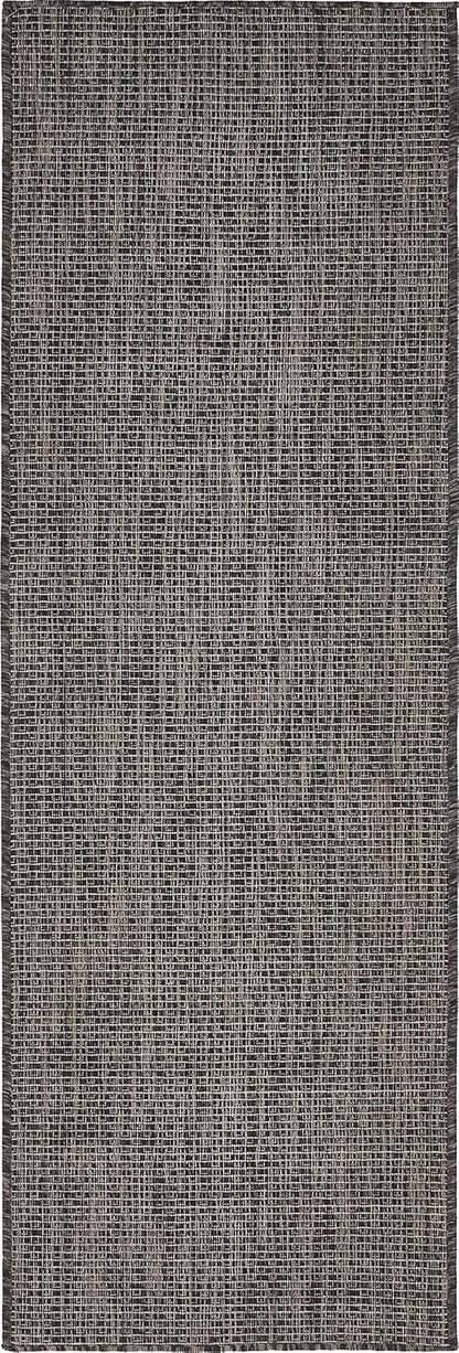 Unique Loom Collection Casual Transitional Solid Heathered Indoor/Outdoor Flatweave Area Rug (2' x 6' 1" Runner, Black/Ivory)