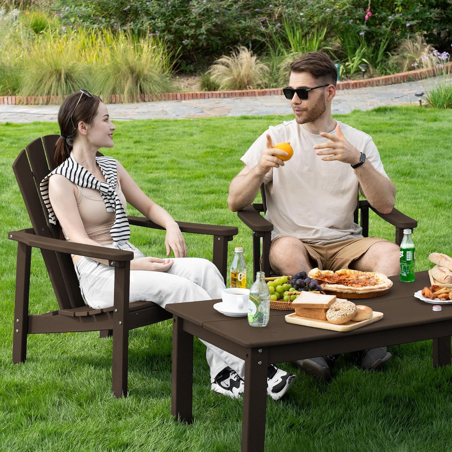 Stackable Adirondack Chair Set of 4, HDPE Outdoor Patio Chair - Durable and Space Saving, Suitable for Porches, Lawns or Garden, Coffee