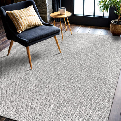CAMILSON Easy Jute Rug 6x9, Indoor Outdoor Gray Color Farmhouse Area Rugs for Living Room Patio and Kitchen Rug, Solid Boho Woven Design, Easy-Cleaning, Washable Outside Carpet Alfombras (6 x 9)