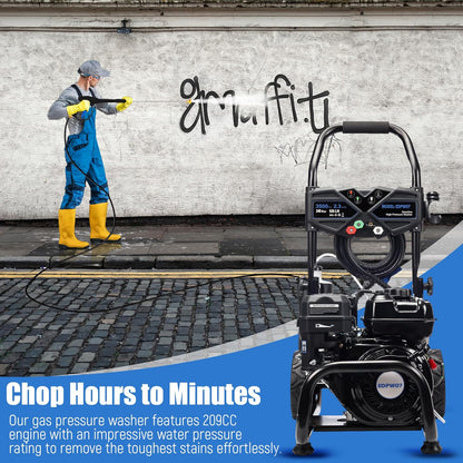 3500 PSI Gas Pressure Washer, 2.3 GPM Heavy-Duty High-Power Cleaner with 209CC 7HP Engine, 25Ft Hose, Axial Aluminum Pump, Soap Tank & 4 Quick-Connect Adjustable Nozzles (Black)