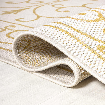 JONATHAN Y SMB106M-9 Charleston Vintage Filigree Textured Weave Indoor Outdoor Area Rug, Classic, Traditional, Transitional Easy Clean,Bedroom,Kitchen,Backyard,Patio, Non-Shed, Cream/Yellow, 9 X 12