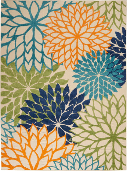 Nourison Aloha Indoor/Outdoor Multicolor 7'10" x 10'6" Area Rug, Tropical, Botanical, Easy Clean, Non Shedding, Bed Room, Living Room, Dining Room, Deck, Backyard, Patio (8x10)
