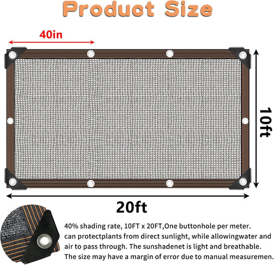 40% Black Shade Cloth, 10 x 20 FT Durable Mesh Tarp with Grommets, Resistant Garden Sun Shade Netting, Shading Antifreezing for Pergola, Greenhouse, Plants Growing, Chicken Coop