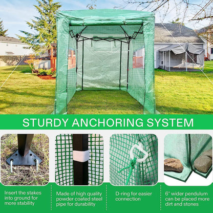 VIVOSUN 8'x6' Portable Walk-in Greenhouse with PE Cover, Instant Pop-up and Walk-in Folding, Roll-Up Zipper Entry Doors and 2-Side Viewing Windows, Easy Setup for Plants Outdoor