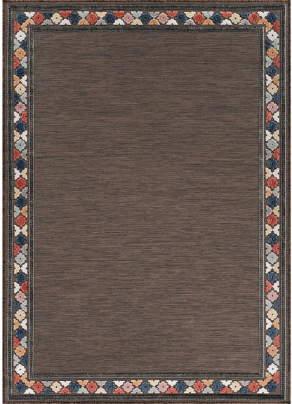 Beverly Rug Outdoor Rug 6x9 Modern Bordered Area Rugs for Indoor and Outdoor Patio Easy to Clean Non Shedding Living Room Porch Garden Washable Outside Carpet (6 x 9 Brown)