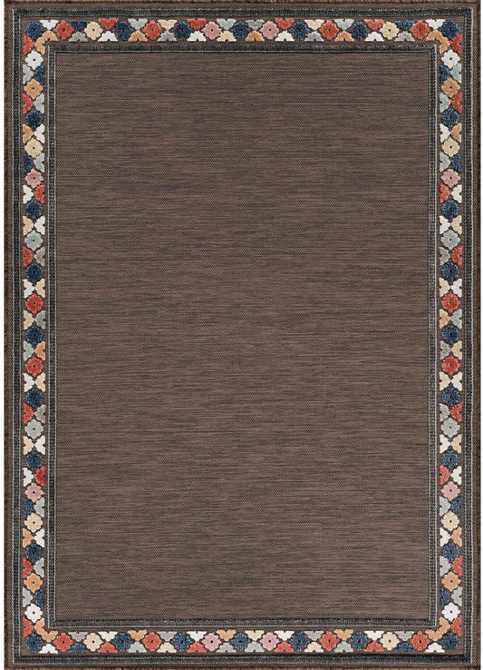 Beverly Rug Outdoor Rug 6x9 Modern Bordered Area Rugs for Indoor and Outdoor Patio Easy to Clean Non Shedding Living Room Porch Garden Washable Outside Carpet (6 x 9 Brown)