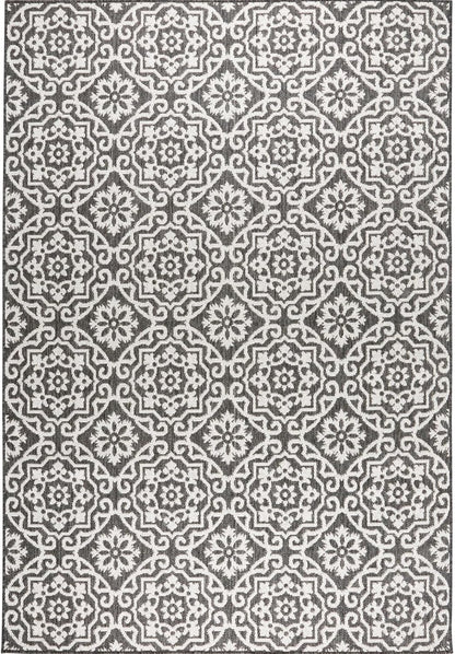 Nicole Miller New York Patio Country Julia Transitional Geometric Indoor/Outdoor Area Rug, Black/Grey, 5'2"x7'2"