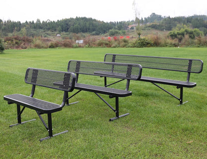8 Feet Heavy Duty Metal Park Bench for Outside, Outdoor Bench with Backrest & Portable Frame, Commercial Benches for Shopping Malls, Stores, Parks, Patios, Decks, Black