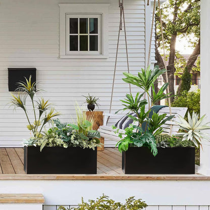 Metallic Heavy Long and Large Outdoor/Indoor Planter, Rectangular Trough Planter Box, 38”Lx15”Wx15”H, 40Pounds, Black with Hand Brushed Gold Edge, No Assemble and Seamless