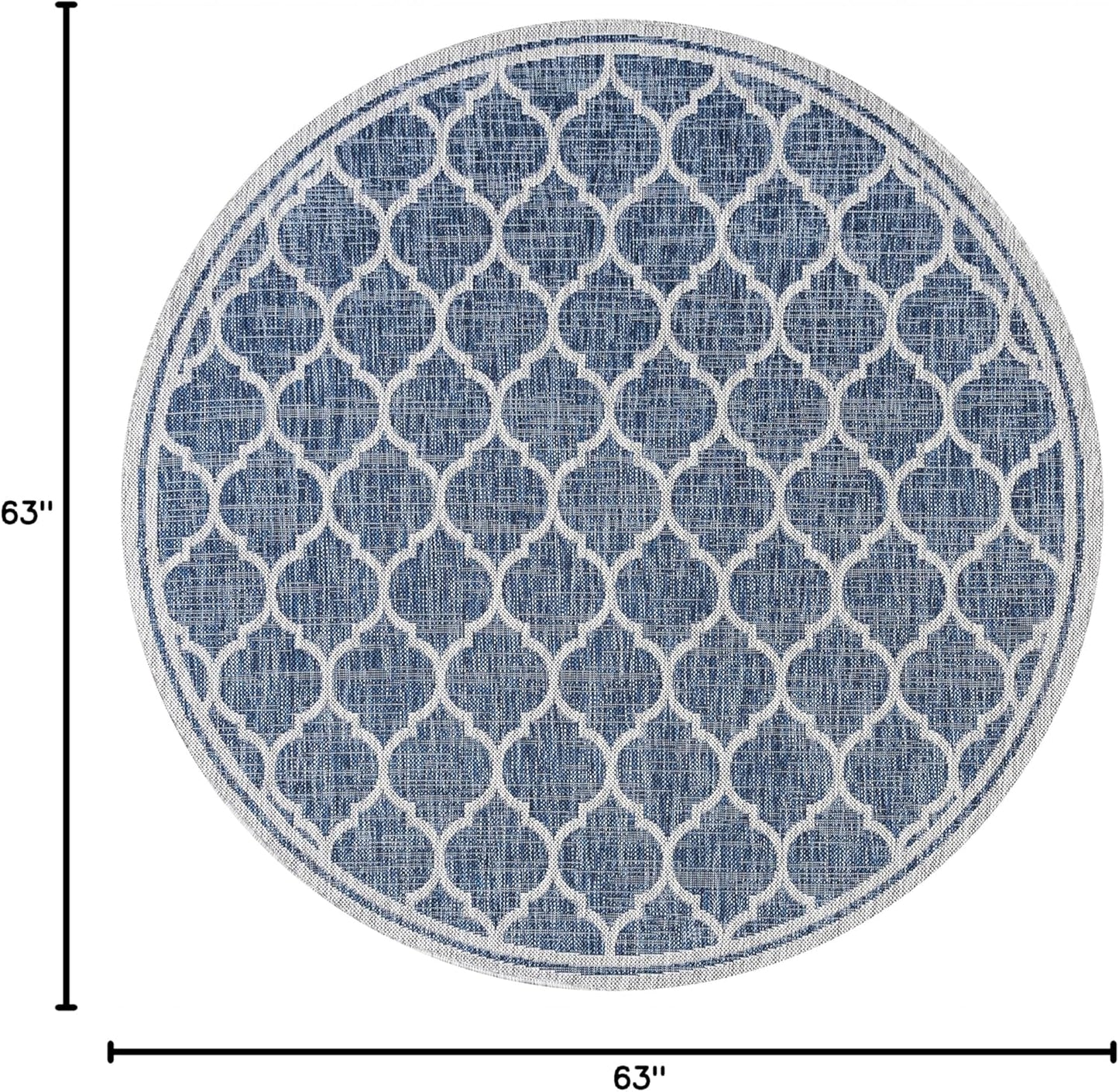 Eyely BMS109D-5R Santa Monica Trebol Moroccan Trellis Textured Weave Indoor/Outdoor Area Rug Coastal;Bohemian, Bedroom, Backyard, Patio, Easy-Cleaning, Non-Shedding, 5' Round, Navy/Gray