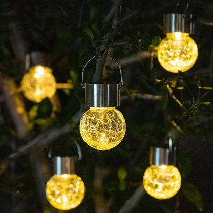GIGALUMI 8 Pack Solar Outdoor Hanging Lights - Warm White LED, Water Resistant, Glass, Rechargeable Battery