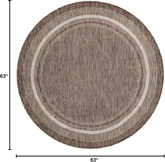 Unique Loom Outdoor Border Collection Area Rug - Soft Border (5' 3" Round Brown/Ivory)