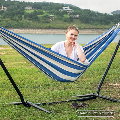 SUNCREAT Large Hammocks for Outside, Long Replacement Hammock Two Person for Stand, Blue White Stripes