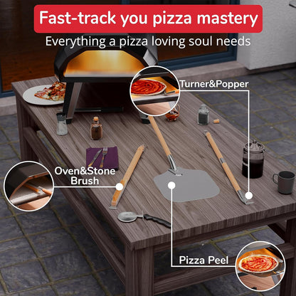 Premium Pizza Oven Accessories Kit - 6-Piece Set for Home Pizza Making: Includes Pizza Peel, Oven Brush, Bubble Popper Turner, Rocker Cutter, Dough Roller & Scraper