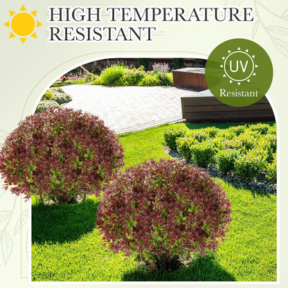 Yunlly 2 Pack 18" Artificial Boxwood Ball Bush Topiary Trees Fake Outdoor Plants, Realistic UV Resistance Faux Shrubs with Spike Greenery Topiary for Front Porch Garden Yard Patio Indoor (Dark Red)