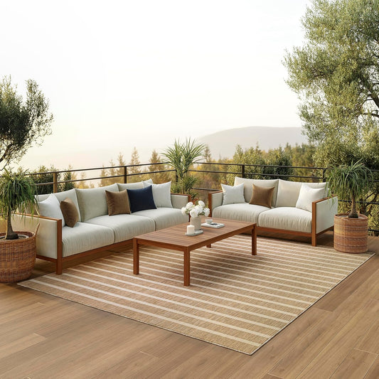 Nourison Home Positano Indoor/Outdoor Beige Ivory 7' x 10' Area Rug, Easy Cleaning, Non Shedding, Bed Room, Living Room, Dining Room, Deck, Backyard, Patio (7x10)