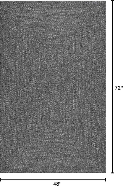 nuLOOM 4' x 6' Solid Hand Braided Indoor/Outdoor Area Rug, Pet-Friendly, High Traffic, Weather Resistant, for Patio, Balcony, Bedroom, Living, Dining Room, Wynn Charcoal