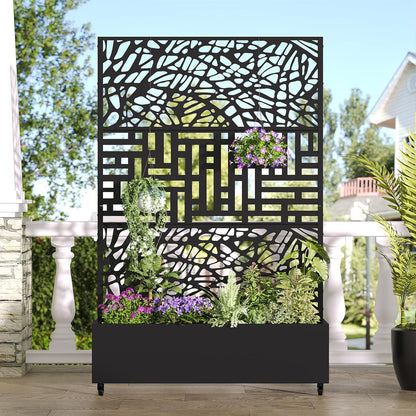 Casaphoria Metal Raised Garden Bed with Trellis and Wheels, 72"x47"x16" Planter Box for Climbing Plants, Vegetables & Vines, Features Drainage Holes and Privacy Screen, Black(Net&Helen)