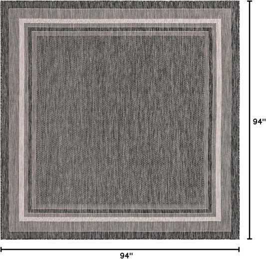 Unique Loom Outdoor Border Collection Area Rug - Soft Border (7' 10" Square, Black/ Ivory)