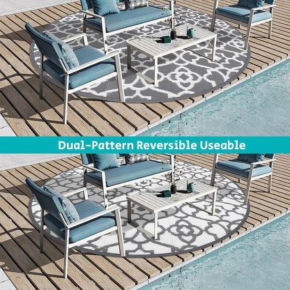HEBE Outdoor Rug Waterproof 8ft, Plastic Straw Rug Camping Rug, Reversible Outdoor Patio Rugs RV Mat Clearance, Indoor Outside Floor Carpet for Porch,Deck,Camper,Balcony,Backyard