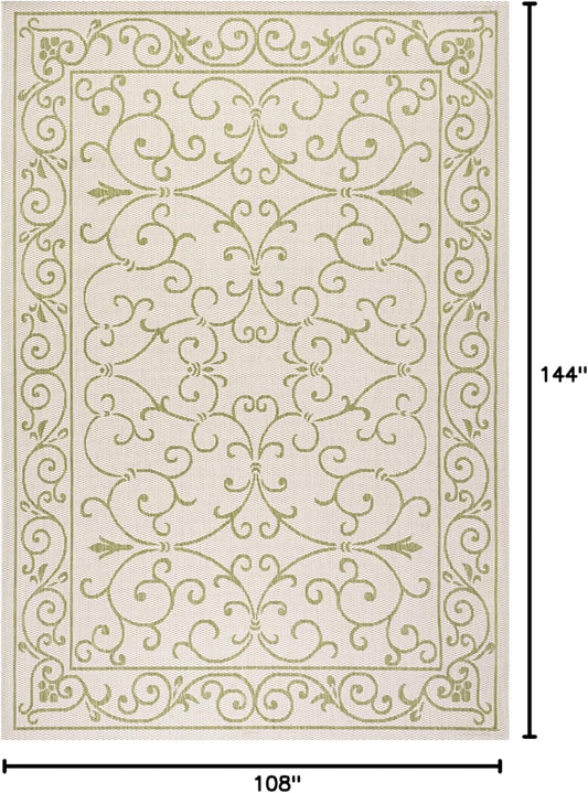 JONATHAN Y SMB106I-9 Charleston Vintage Filigree Textured Weave Indoor Outdoor Area Rug, Coastal,Traditional,Transitional Easy Clean,Bedroom,Kitchen,Backyard,Patio, Non-Shed, Cream/Green, 9 X 12