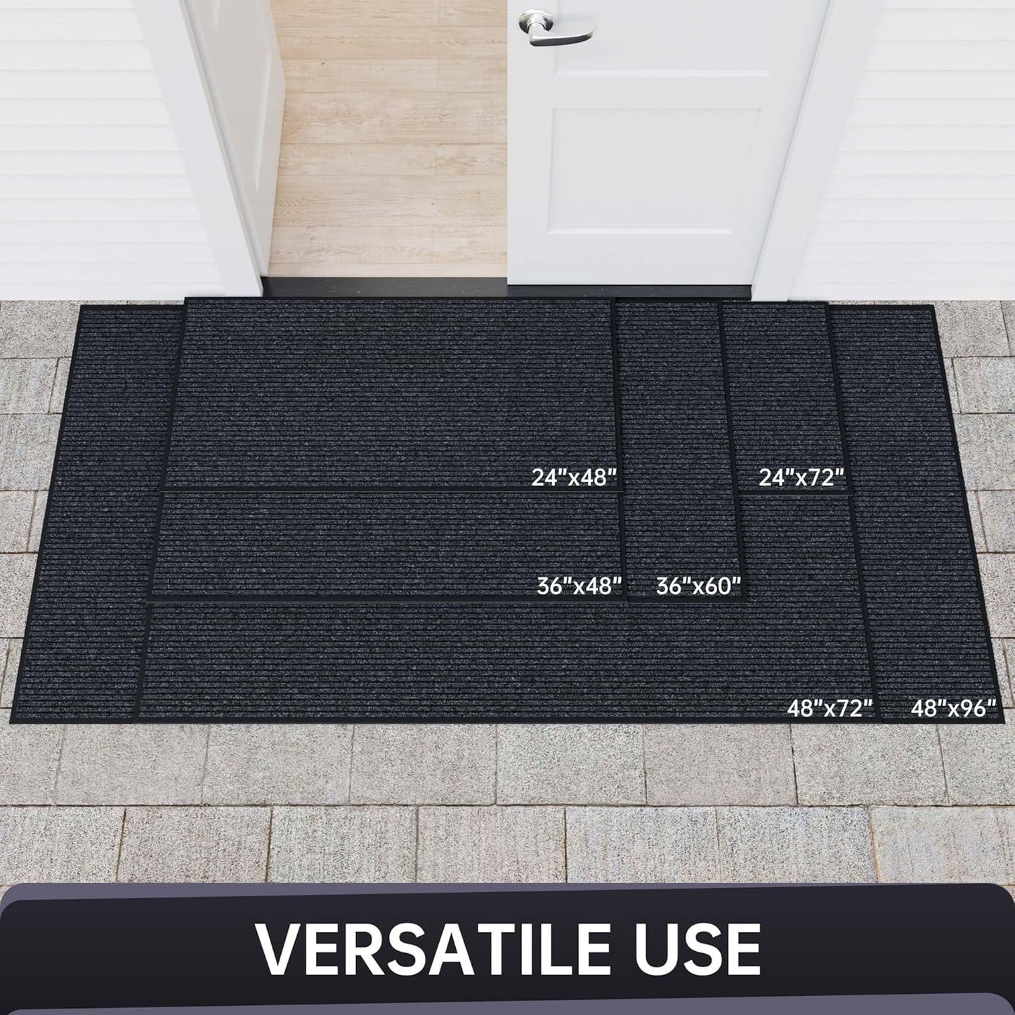 Front Door Mat, Heavy Duty Indoor Outdoor Entrance Door Mat, 96" x 48" Commercial Door Mats for Entryway, Durable Non-Slip Rubber Backing, Low-Profile Welcome Mats for Entry, Gray