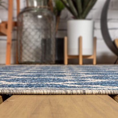 Eyely BMS109D-6SQ Santa Monica Trebol Moroccan Trellis Textured Weave, Pet Friendly, Non-Shedding, Stain Resistant, Easy-Cleaning, Navy/Gray, 6' Square, Indoor/Outdoor, Area Rug