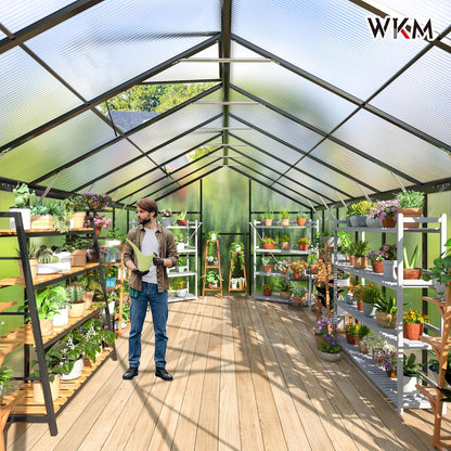 WKM 8x16 FT Greenhouse for Outdoors, Polycarbonate Greenhouse with Roof Vent and Quick Setup Structure, Aluminum Greenhouse for Garden Backyard, Black