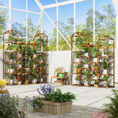 EnHomee Plant Stand Indoor Plant Stands Outdoor Tall Plant Shelf for 19-25 Pots Corner Tiered Plants Stands for Multiple Plants Wood Hanging Plants Holder for Garden Balcony Patio Window Porch