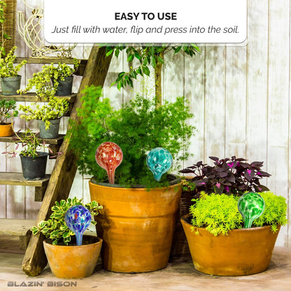 Blazin Indoor Plant Watering Globes | Automatic Self Water Bulbs | Aqua Water Globe | Decorative Hand-Blown Glass | 4pc Deluxe Set (4, Small)