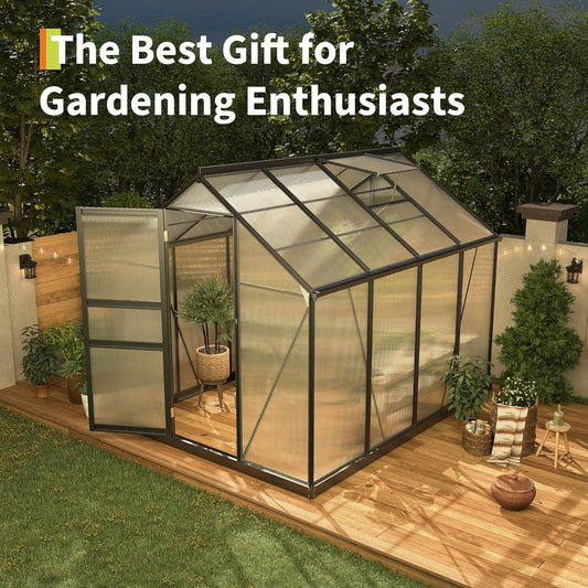 6*8 FT Outdoor Walk-in Greenhouse, Polycarbonate Green House, Heavy Duty Greenhouse with Vented Roof Window, Windproof Aluminum Frame, Suitable for Outside Gardening, Backyard, Patio