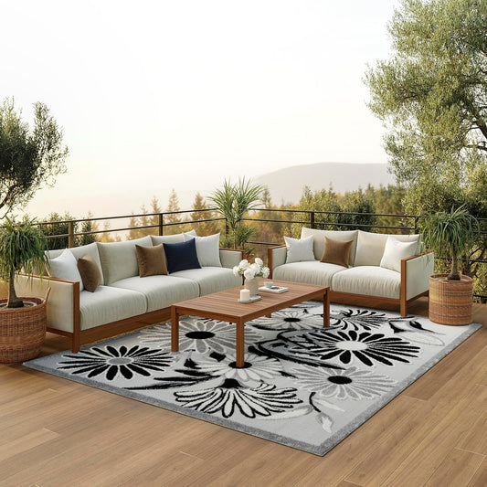 Nourison Home Aloha 7' x 10' Black White Fabric Contemporary Area Rug (7' x 10')