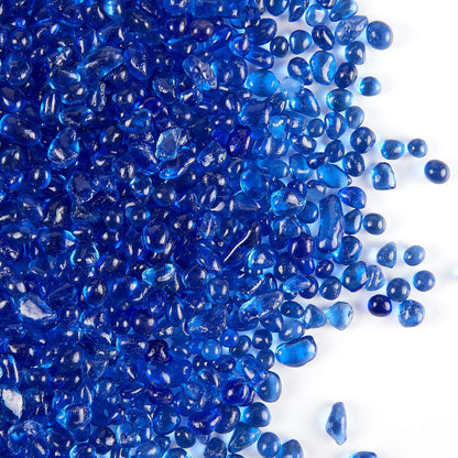 TWINKLING High Luster Round Fire Glass Stones,Glass Marbles Pebbles,Glass Beads Gems for Fire Pit Vase Fillers Crafts Aquarium Garden Decoration,3-6mm,1-Pound Jar (Cobalt Blue)