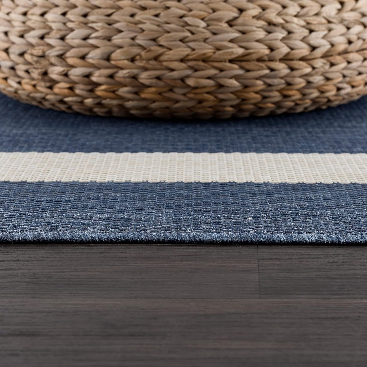 CAMILSON Outdoor Rug 9x12, Large Modern Outside Rugs for Patios Porches Waterproof Durable Washable Non-Shedding, Easy-to-Clean Indoor Outdoor Area Carpet (9 x 12, Bordered - Blue/White)