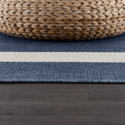 CAMILSON Outdoor Rug 9x12, Large Modern Outside Rugs for Patios Porches Waterproof Durable Washable Non-Shedding, Easy-to-Clean Indoor Outdoor Area Carpet (9 x 12, Bordered - Blue/White)