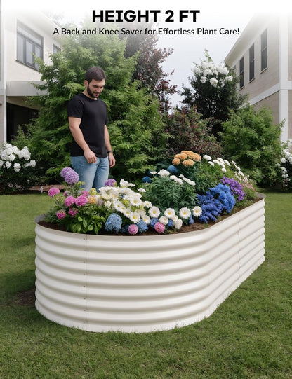 2 Pcs Raised Garden Beds Outdoor 8x4x2 ft - Galvanized Steel Planter Box for Vegetables, Flowers, Rust-Resistant Garden Box, Easy Assembly Raised Beds, Durable Planters for Outdoor Plants, Beige
