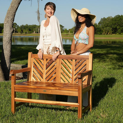 EcoDecors Eleganto 41 inch Outdoor Bench Teak Wood Garden Bench for Patio with Armrests and Backrest for Indoor Use and Outdoor, in Natural Color