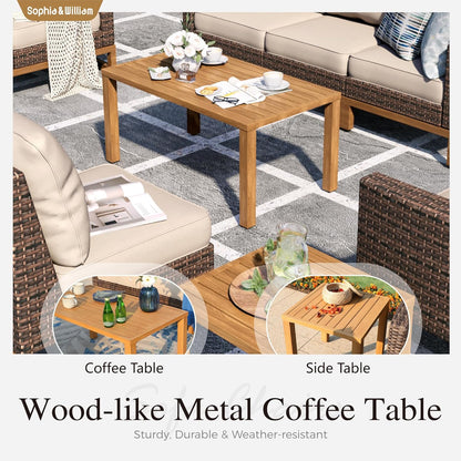 Sophia & William Large Patio Furniture Set, 8 Piece Luxury Rattan Outdoor Sectional Furniture Set, Patio Conversation Set with 3 Armless Sofa, 2 Corner Sofa, 2 Single Sofa, 2 Coffee Table(Beige)