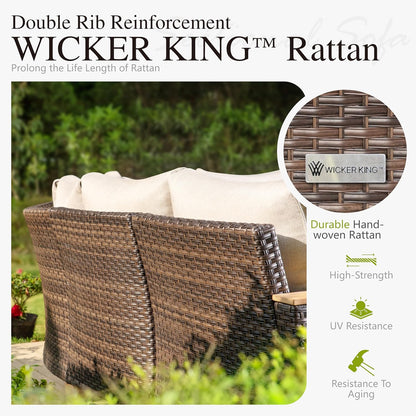 Sophia & William Outdoor Patio Furniture Set High Back Wicker Sofa Chairs All-Weather Patio Conversation Set Couch with Clips & 4" Thick Cushions, Beige