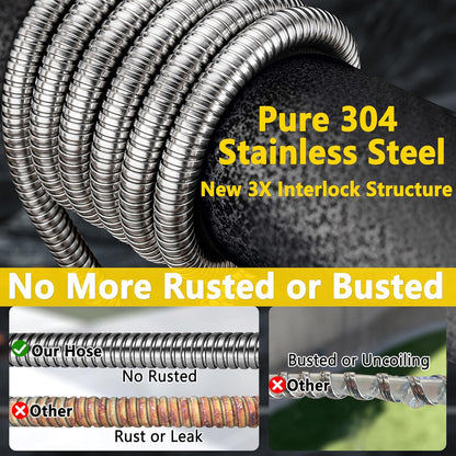 Metal Garden Hose 200 FT - Stainless Steel Garden Hose Leak-Proof with Layer Latex Core - 2025 Version/New Patented,Lightweight,Durable, Less-Kink Flexible Metal Water Hoses