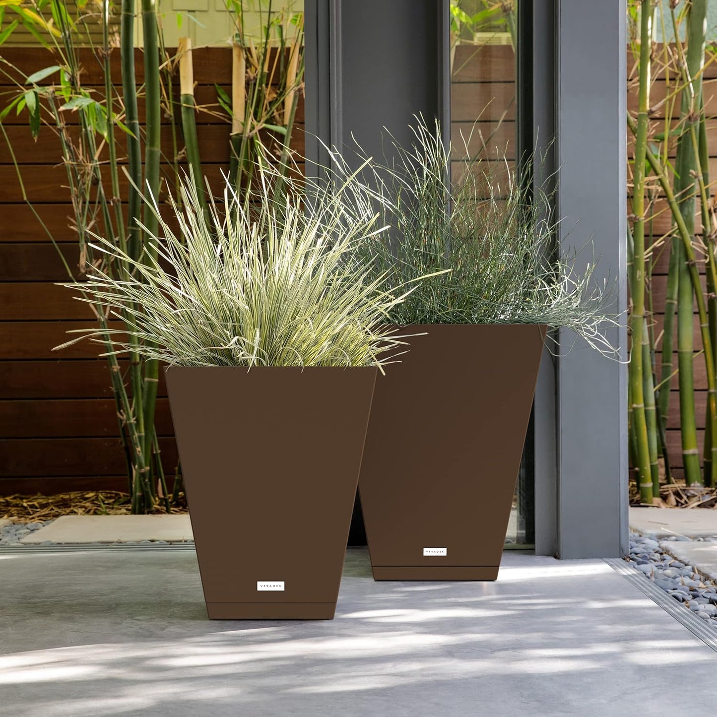Veradek Nobleton Indoor/Outdoor Wide Square Planter (Espresso, 18" - 2 Pack with 2 Saucer Trays)