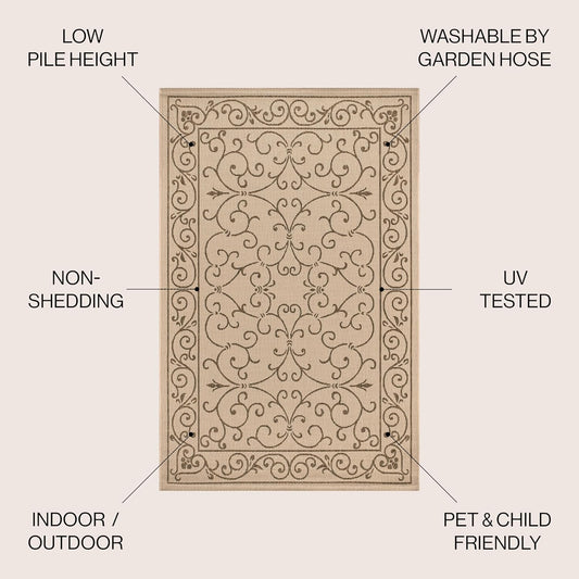 JONATHAN Y SMB106A-4 Charleston Vintage Filigree Textured Weave Indoor/Outdoor Beige/Brown 4 ft. x 6 ft. Area Rug, Classic,Easy-Cleaning,HighTraffic,LivingRoom,Backyard, Non Shedding
