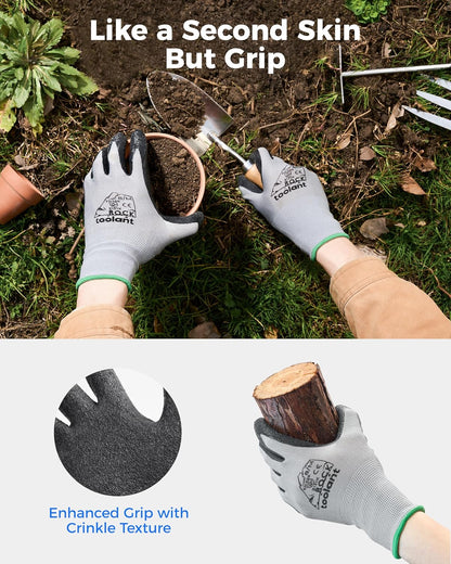 toolant Crinkle Latex Work Gloves Bulk, Rubber Coated Safety Work Gloves for Men and Women, 12 Pairs for Construction, Gardening, Warehouse (Black, Small)