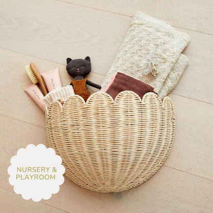 BEBE BASK Scalloped Wicker Wall Basket - The Original - Hand Woven Basket - Scalloped Décor Wall Hanging Baskets -16" x 10" x 7"In - Hanging Wall Basket (Natural)