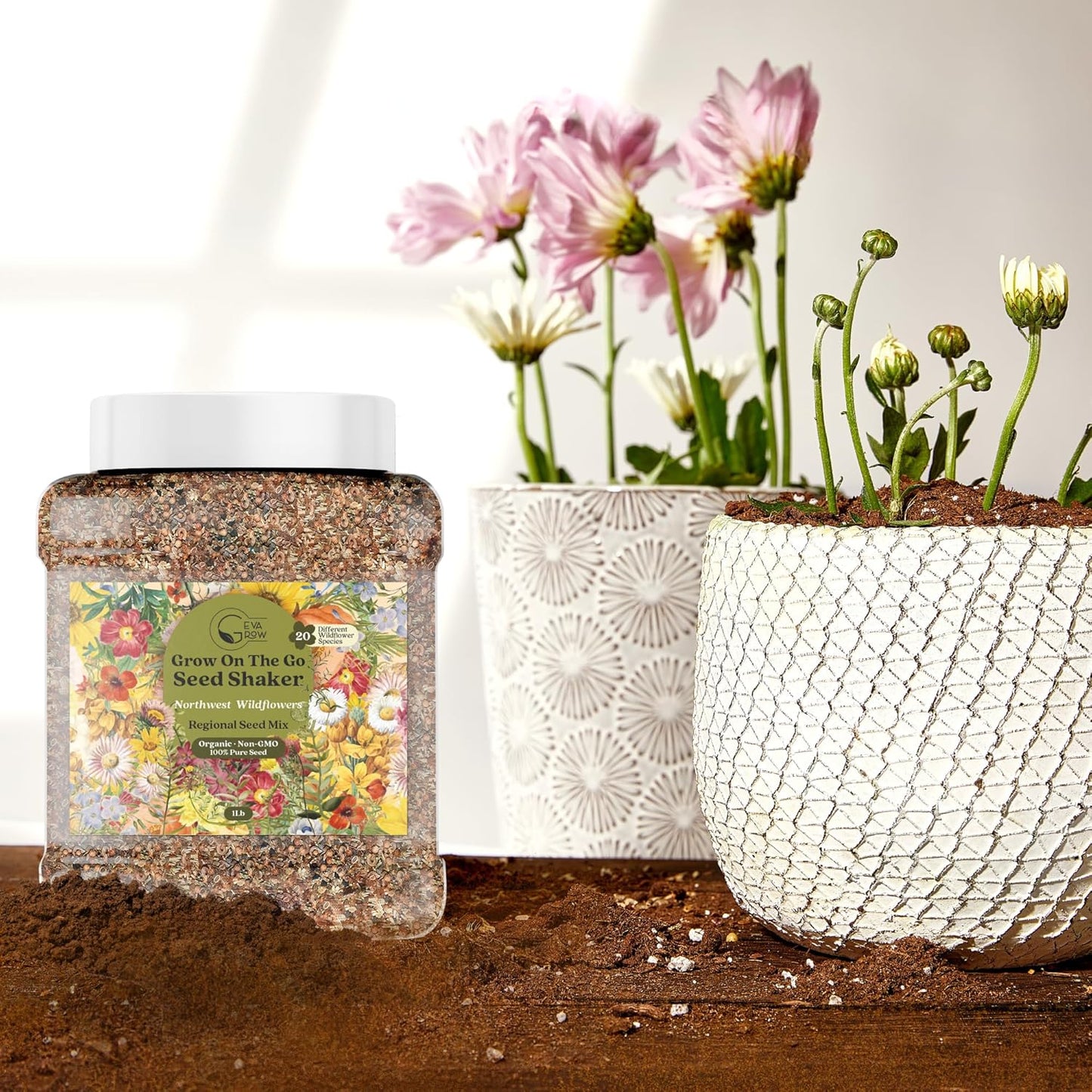 Geva Grow Northwest Wildflower Seeds Regional Mix - Organic, Non-GMO - 100% Pure Seed - 20 Different Wildflowers Seeds of Annual and Perennial, 1 LB Tub