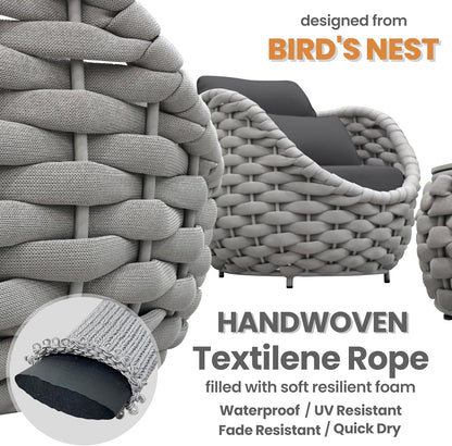 4 Pieces Assembled Patio Conversation Sets, Hand Woven Rope Outdoor Furniture Sofa Set - Aluminum Modern Cushions Couch Armchair Table Set - All Weather for Indoor Deck Porch Backyard Hotel