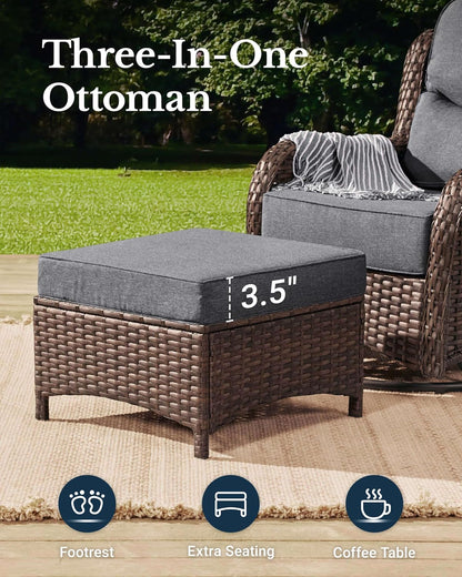 HILLGA Luxury Patio Furniture Set with 6-inch Thick Cushion, Outdoor Couch and High Back Swivel Rocker Patio Chairs, 8PCS Wicker Conversation Set for Deck Yard and Poolside, Dark Grey (V2)